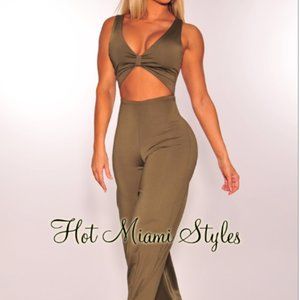 NWT Hot Miami Styles Olive wide-leg jumpsuit